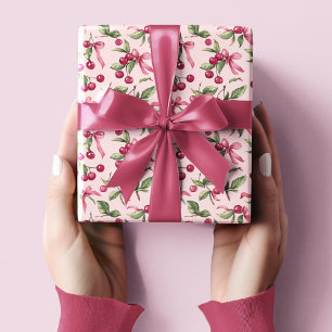 Papier Cadeau Cerise rose et rouge Joyeux anniversaire