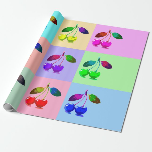 Papier Cadeau Cerises colorées - Pop Art (Déroulé)