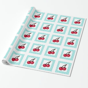 Papier Cadeau Cerises Retro Aqua Dots