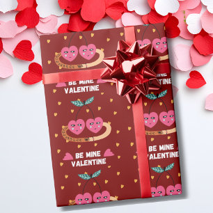 Papier Cadeau Cerises roses soient à moi Saint-Valentin Mignon