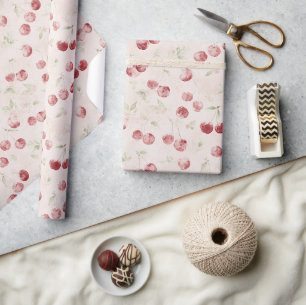 Papier Cadeau Cerises Rouges Crème Anniversaire