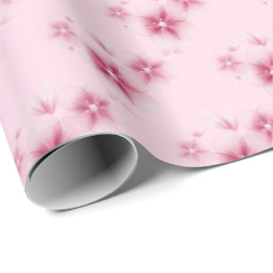 Papier Cadeau cerisiers roses fleuris sur rose