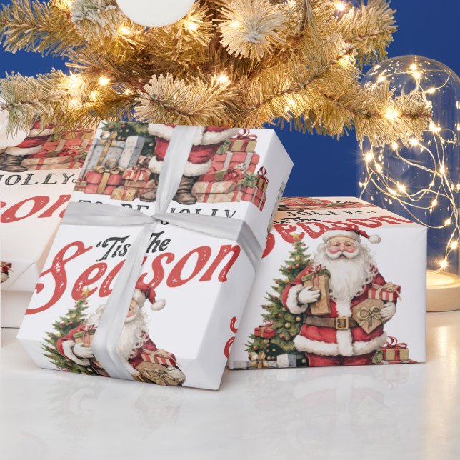 Papier Cadeau C'Est La Saison D'Être Jolly - Père Noël D'Ancien  (Vacances)