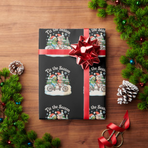 Papier Cadeau C'est La Saison Grenouille Crapaud Vélo Père Noël 