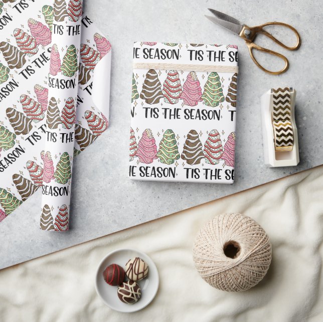 Papier Cadeau C'est la saison Noël Arbre gâteaux Fêtes (Artisanat)