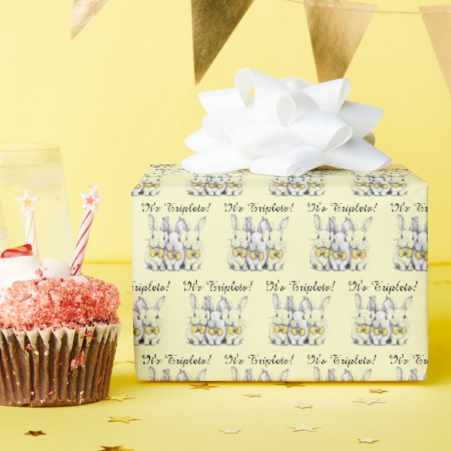 Papier Cadeau C'est Triplets ! Unisexe, Gros, Jaune, Triolet (Fête d'anniversaire)