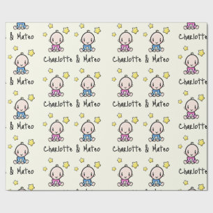 Papier Cadeau C'est Twins!, Pink & Blue Personnalisable Twin Bab