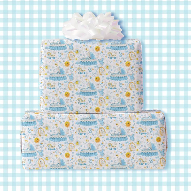 Papier Cadeau C'est un Baby shower Bassinet Bleu & Blanc Garçon (Créateur téléchargé)
