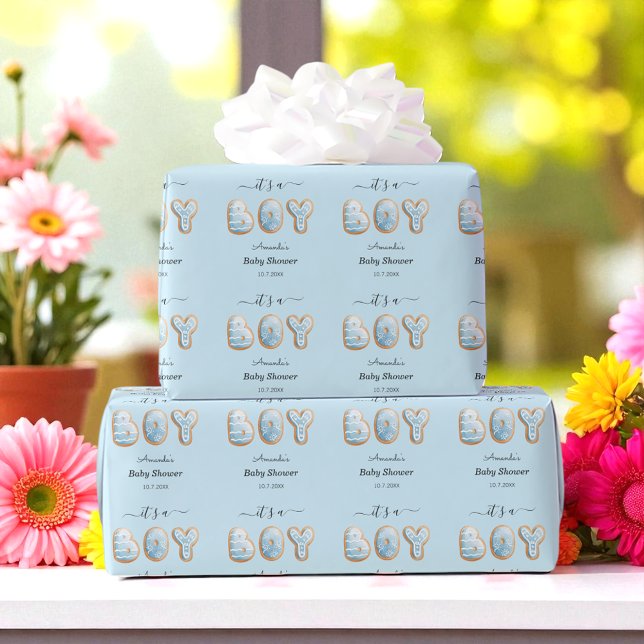 Papier Cadeau C'est un Baby shower de biscuits bleu garçon (Créateur téléchargé)