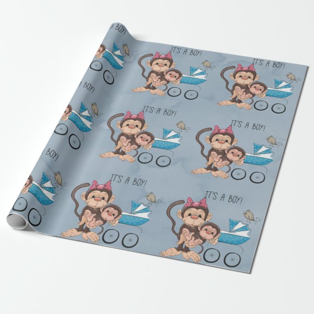 Papier Cadeau C'est un Baby shower de singe garçon (Déroulé)