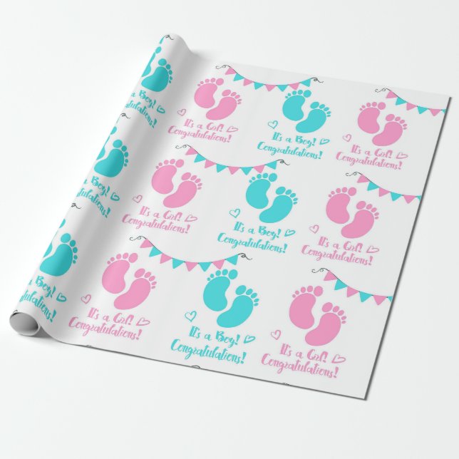 Papier Cadeau C'est un Baby shower jumeau de fille garçon (Déroulé)