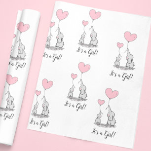 Papier Cadeau C'est un Baby shower-mère fille rose éléphant