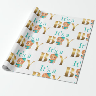 Papier Cadeau C'est un garçon baby shower Dinosaur