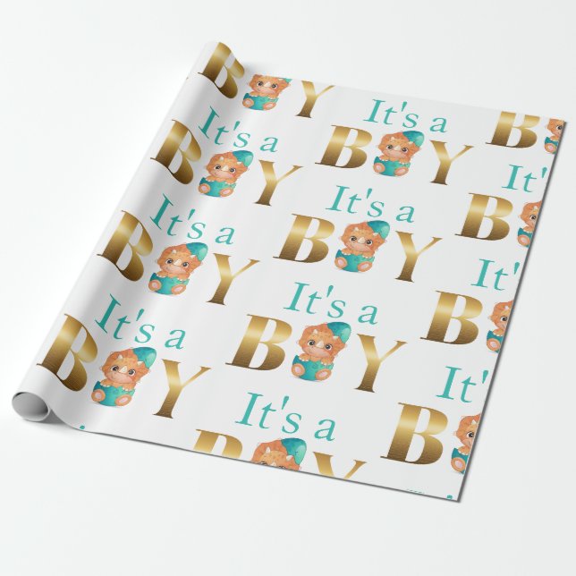 Papier Cadeau C'est un garçon baby shower Dinosaur (Déroulé)