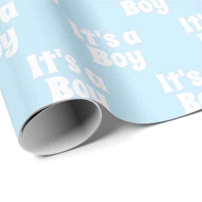 Papier Cadeau C'est un garçon, bleu clair blanc baby shower cade (Coin rond)