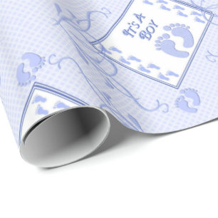 Papier Cadeau C'est Un Garçon Bleu Empreintes Papier Enveloppant
