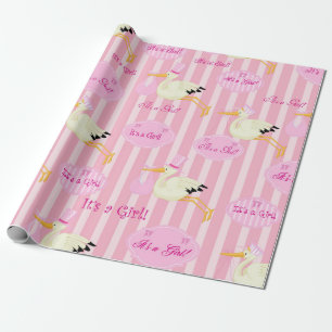 Papier Cadeau C'est un joli thème de cigogne rose