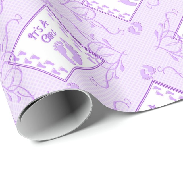 Papier Cadeau C'est une fille avec des empreintes violettes sur  (Coin rond)