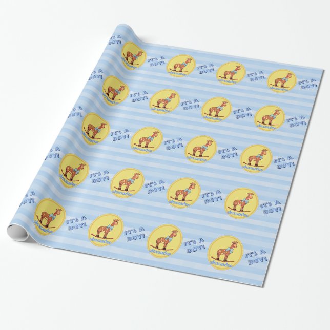 Papier Cadeau C'est une girafe de garçon personnalisée (Déroulé)