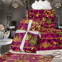 Chaîne d'or rose Fuchsia Black Gold Floral Acanthu