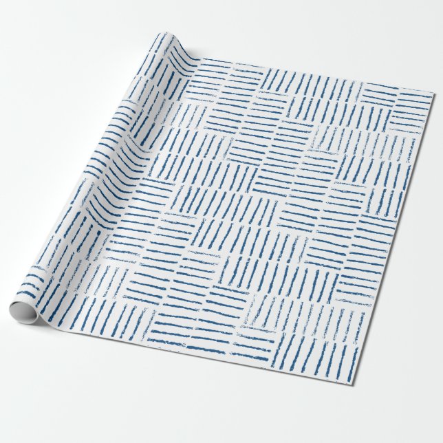 Papier Cadeau Chaîne Herringbone - bleu classique (Déroulé)