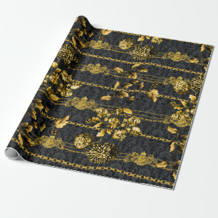 Papier Cadeau Chaînes en or Acanthus Noir & Or Posh de luxe