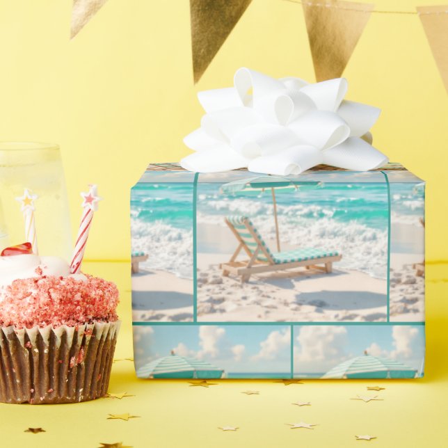 Papier Cadeau Chaise Lounge Sur Sable Blanc (Fête d'anniversaire)