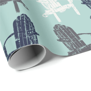 Papier Cadeau Chaises Adirondack Bleu Marine, Aqua, Gris Motif