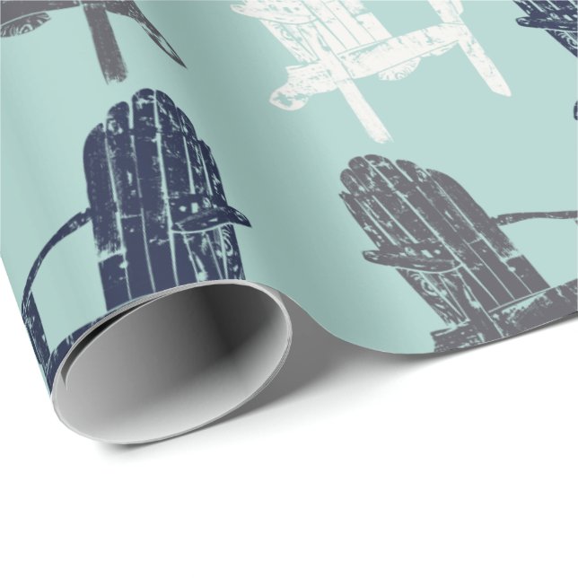 Papier Cadeau Chaises Adirondack Bleu Marine, Aqua, Gris Motif (Coin rond)