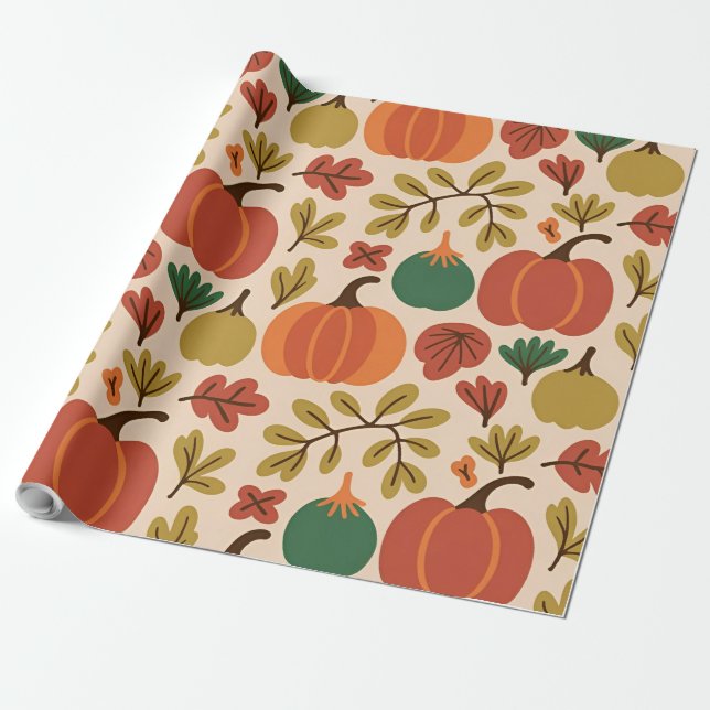 Papier Cadeau Chalet Citrouille d'Halloween d'automne à main lun (Déroulé)