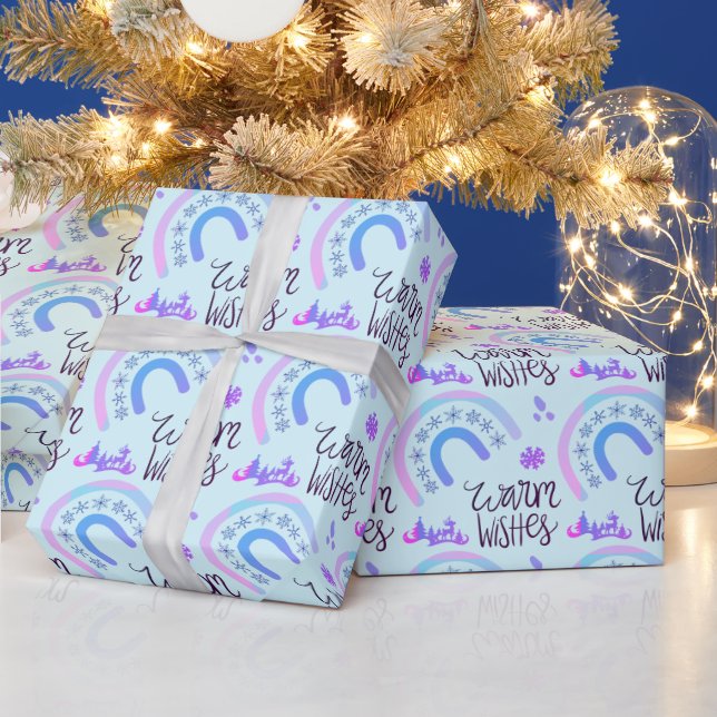 Papier Cadeau Chaleureux Arcs de Noël rose et bleu (Vacances)