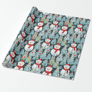 Papier Cadeau Chaleureux et douillet bonhomme de neige pendant l