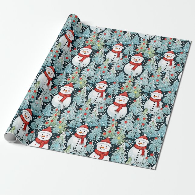 Papier Cadeau Chaleureux et douillet bonhomme de neige pendant l (Déroulé)