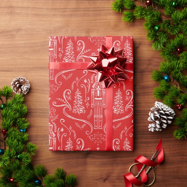 Papier Cadeau Chalk doodle nutcracker Christmas Wrapping Paper (Cadeau de vacances)