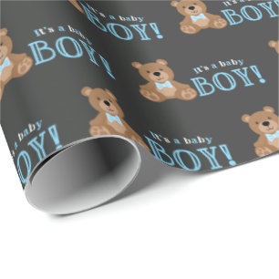 Papier Cadeau Chalkboard Teddy Bear Baby shower garçon