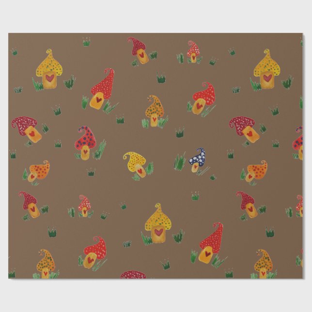 Papier Cadeau Champignons avec coeur Papier d'enveloppement de m (Plat)