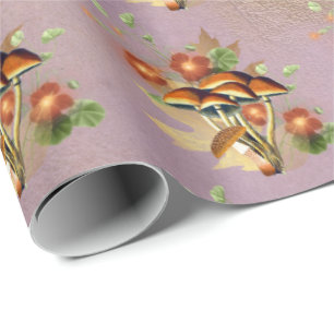 Papier Cadeau Champignons Bois Brown Antique Purple Gold