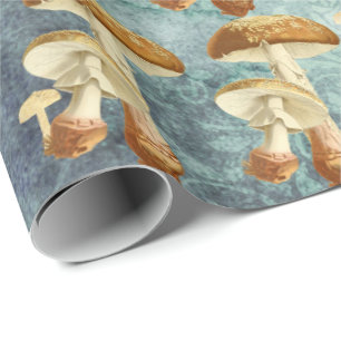 Papier Cadeau Champignons Brown Bois Bleu antique Turquoise