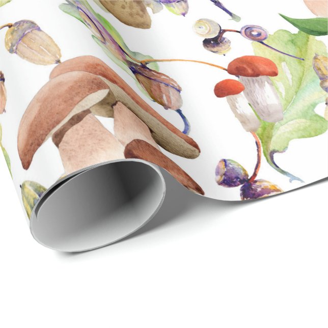 Papier Cadeau champignons dans un motif mou d'aquarelle (Coin rond)