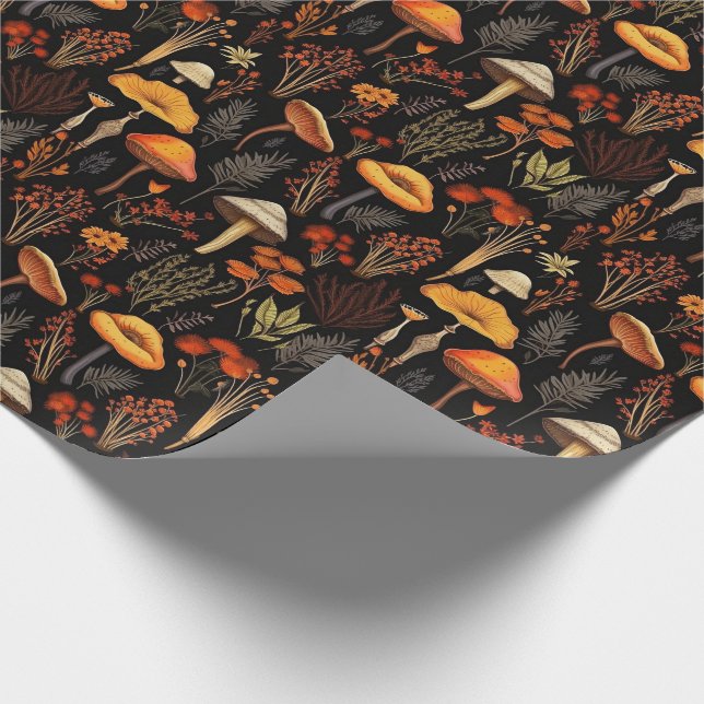 Papier Cadeau Champignons de bois et Fleur sauvage rustique (Coin)