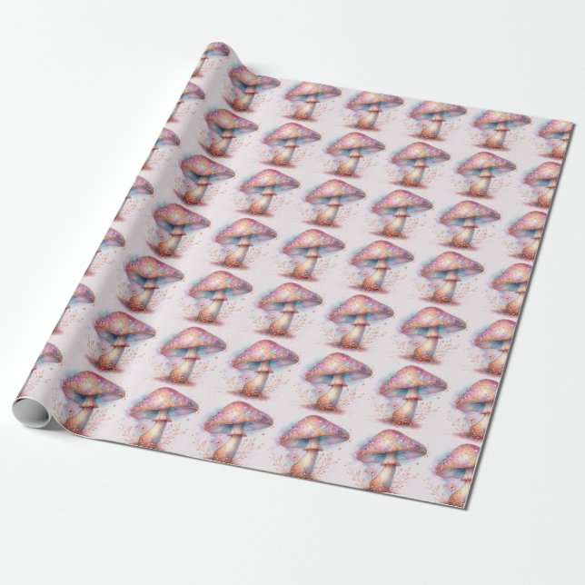 Papier Cadeau Champignons d'Iridescendance de Forêt Enchantés (Déroulé)