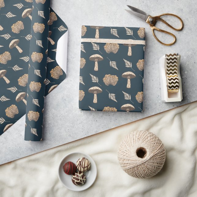 Papier Cadeau Champignons et fougères rustiques (Artisanat)