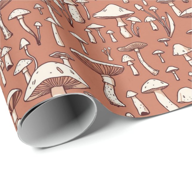 Papier Cadeau Champignons Imprimer sur Terracotta Brown (Coin rond)