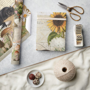 Papier Cadeau Champignons renards de la forêt florale Ephemera D