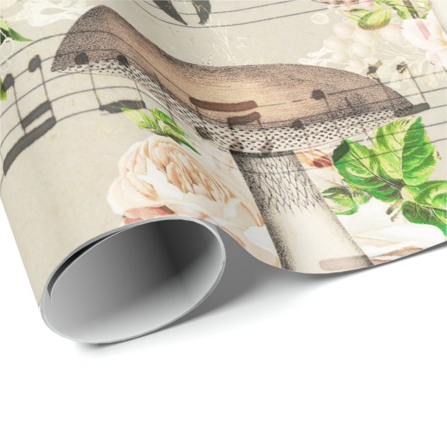 Papier Cadeau Champignons Woodland Antique Boletus Notes musical (Coin rond)