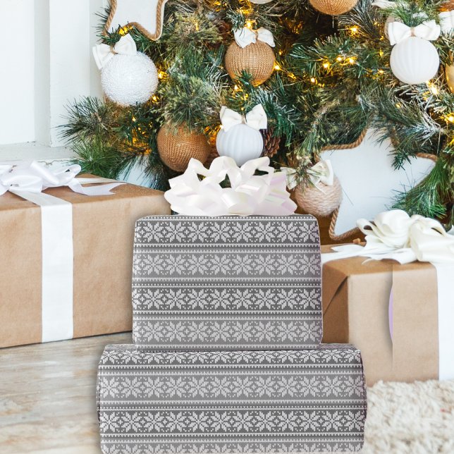 Papier Cadeau Chandail de knit de flocon de neige Motif gris hiv (Créateur téléchargé)