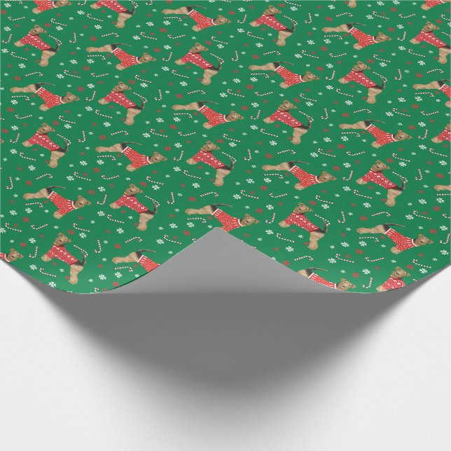 Papier Cadeau Chandail de Noël de chien Airedale Terrier (Coin)