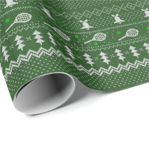 Papier Cadeau Chandail de Noël de tennis Motif tricoté vert