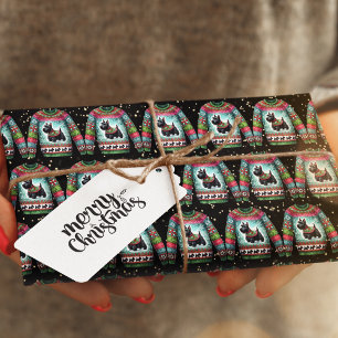 Papier Cadeau Chandail de Noël moche de chien écossais noir