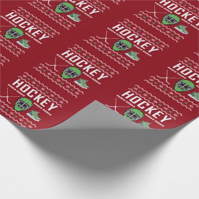 Papier Cadeau Chandail de Noël moche de hockey (Coin)